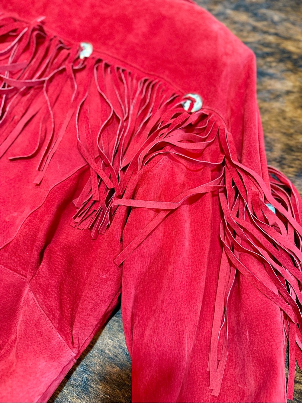 Rare Vintage Excellent Stylists NYC Fringe Red Suede Jacket Western  Boho-Size M - Picture 8 of 14